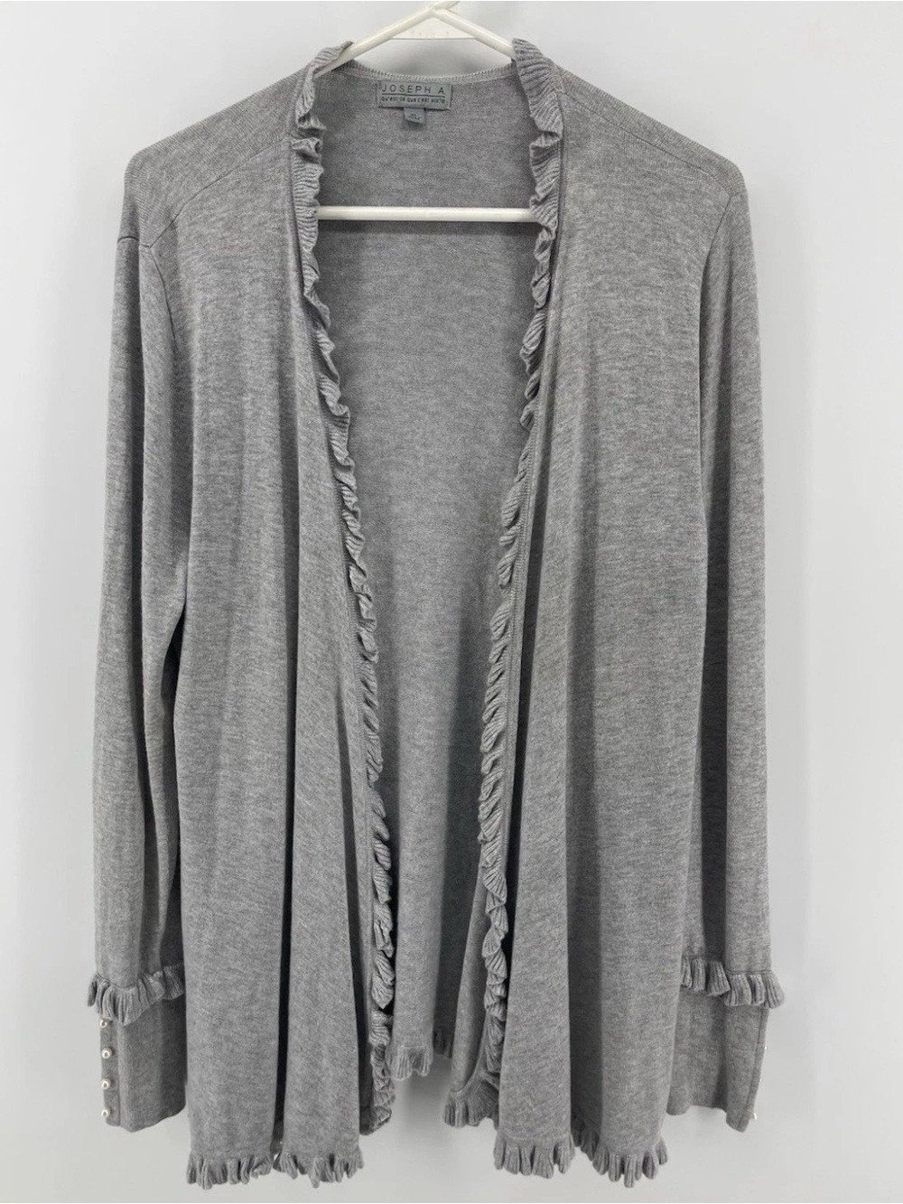 Joseph Gray Ruffle-Trim Open Front Cardigan L